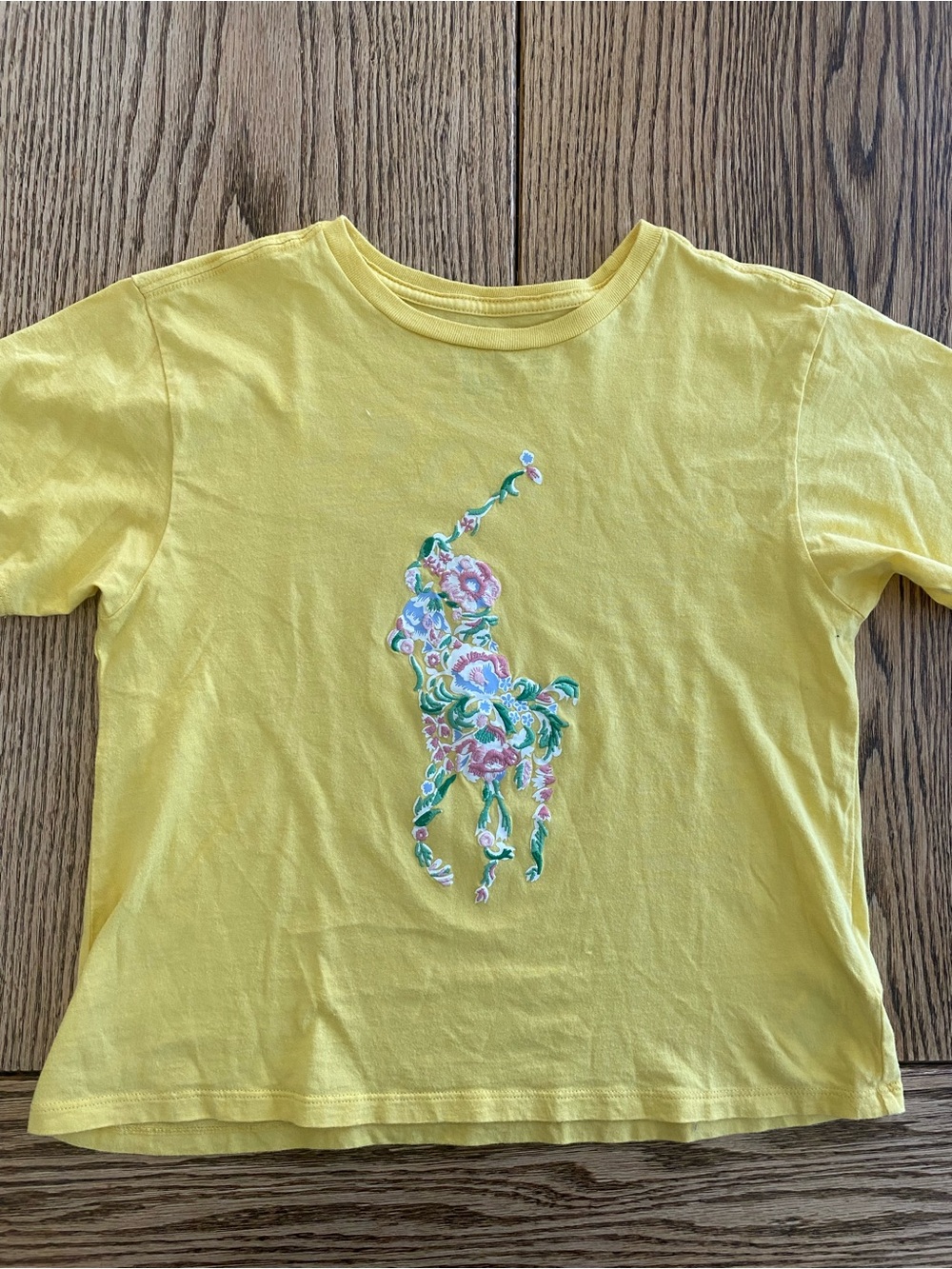 Polo Ralph Lauren Girls T-shirt Embroidery Floral Polo Player - Yellow -Large